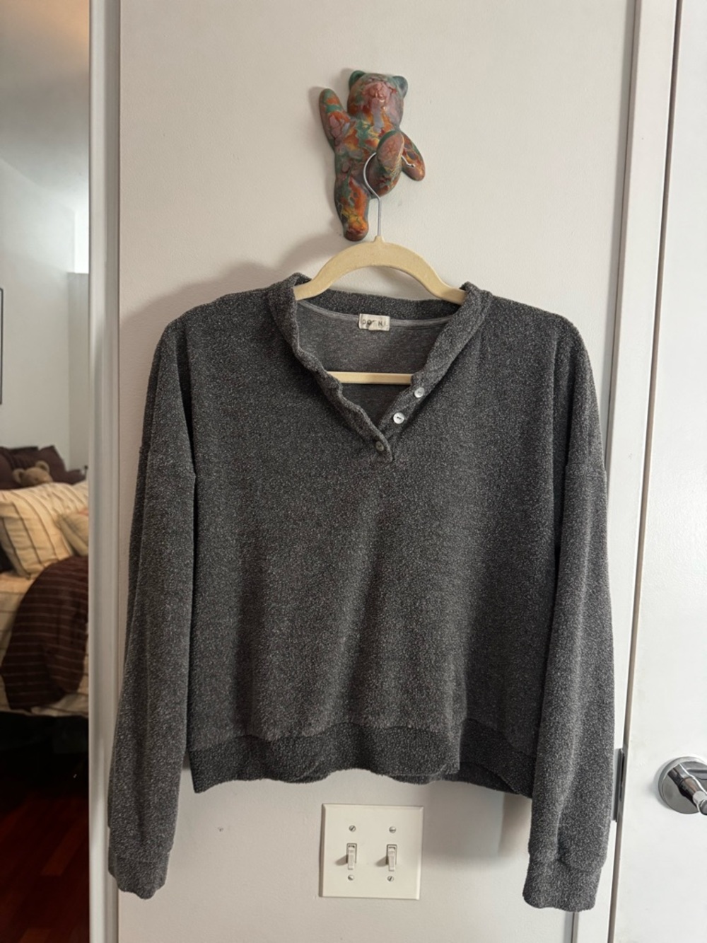 Donni Grey Terry Henley Sweatshirt - Picture 3 of 7